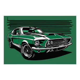 Retro grüner Muscle-Car Seiten Pop-Art Illustratio Poster