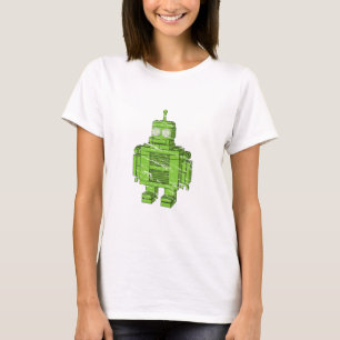Retro grüner Roboter mit Kratzern T-Shirt
