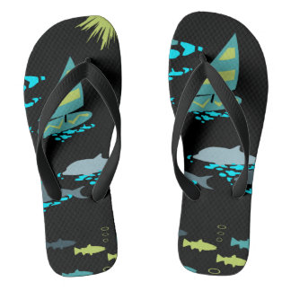 Retro grüner Türkis-Schwarz-Windsurfer u. Delphine Flip Flops