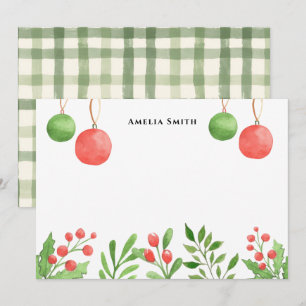 Retro-grünes Aquarell-Frohe-Weihnachten-Blumenmust Mitteilungskarte