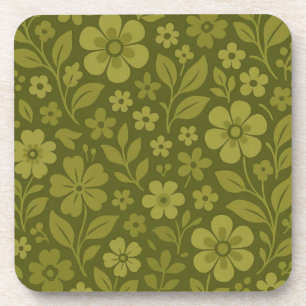 Retro Grünes Blumen Kork Rückseite Untersetzer Set
