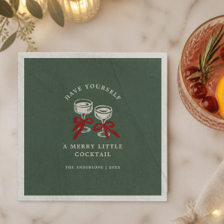 Retro-Grünes Frohes Kleines Cocktail-Weihnachtspar Serviette