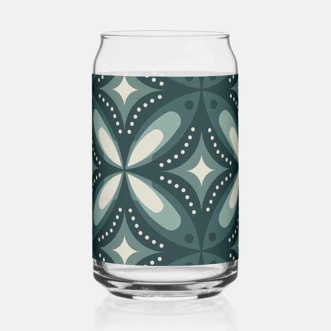 Retro grünes geometrisches Muster Dosenglas (Vorderseite)