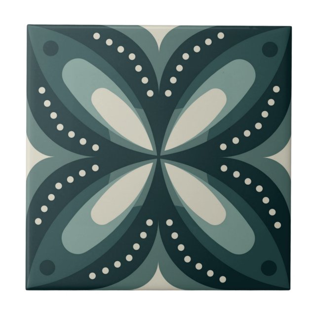Retro grünes geometrisches Muster Fliese (Vorderseite)