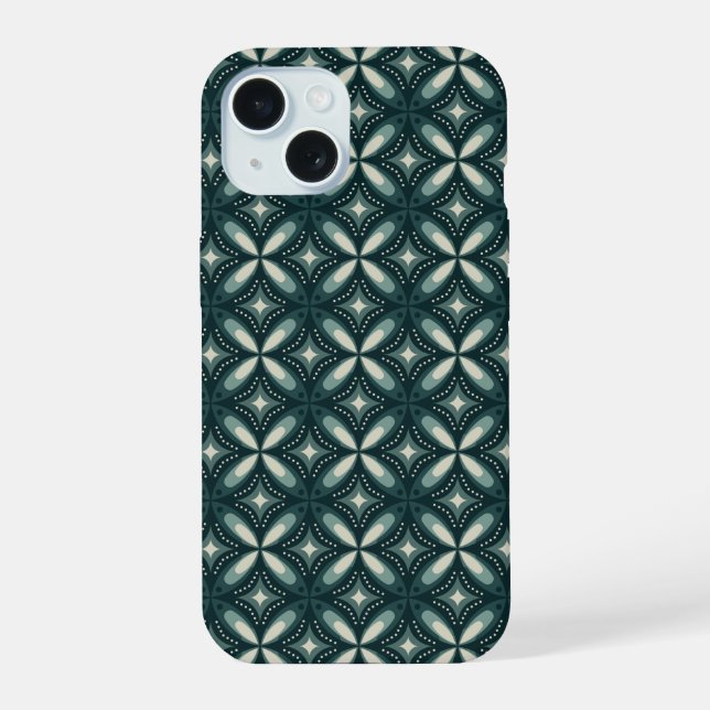 Retro grünes geometrisches Muster iPhone 15 Hülle (Rückseite)