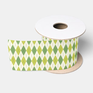 Retro grünes geometrisches Rauten-Muster Satinband