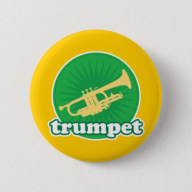 Retro grünes Trompete-Musik-Geschenk Button (Vorderseite)