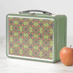 Retro-grünes und oranges abstraktes Blumenmuster Metall Brotdose