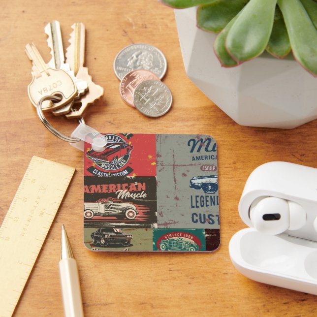 Retro Grunge Classic Car Schlüsselanhänger (Schreibtisch)
