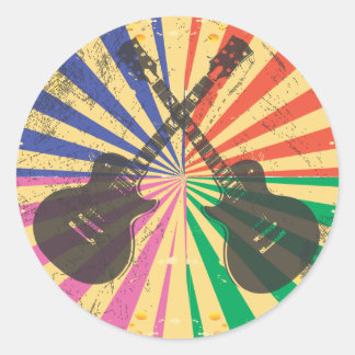 Retro Grunge Gitarren auf Sternexplosion Hintergru Runder Aufkleber