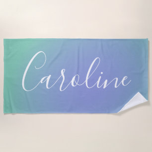 Retro Grünverlauf   Personalisierter Schriftname Strandtuch