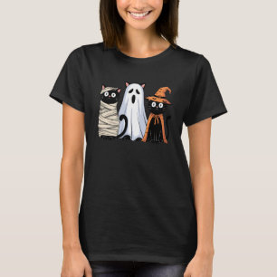 Retro Grusel Halloween Drei schwarze Katzen Mumie T-Shirt