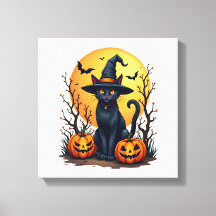 Retro-gruseliger Halloween-Kostüm-Schwarze Katze S Leinwanddruck