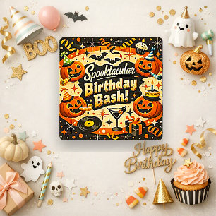 Retro Gruseliger Orange-Schwarzer Halloween-Geburt Karte