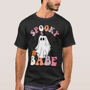 Retro gruseliges Mädchen schwarze Katze Kürbis T-Shirt