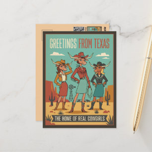 Retro Grußkarten von Texas Cowgirls Reisen Postkarte