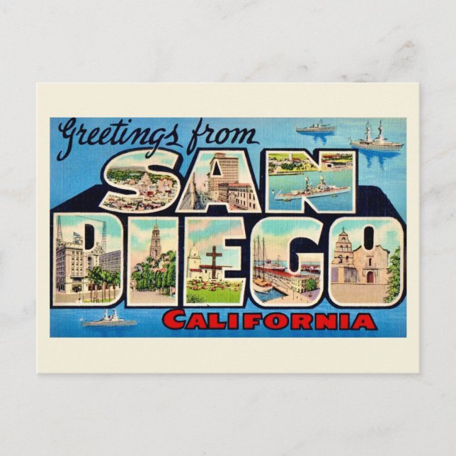 Retro-Grußpostkarte aus San Diego Postkarte (Vorderseite)