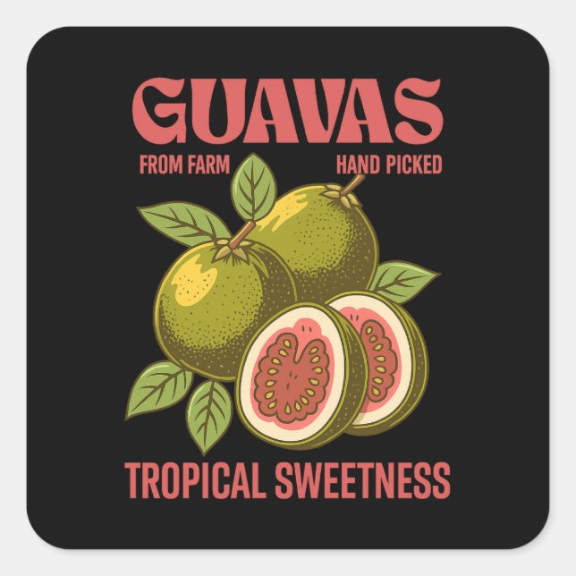 Retro Guavas Fruit Kommerzielle Grafik Art Stil Quadratischer Aufkleber (Vorderseite)