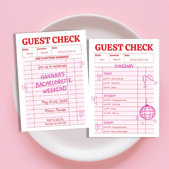 Retro Guest Karo Doodle Whimsical Bachelorette Einladung (Retro Guest Check Doodle Whimsical Bachelorette Invitation)
