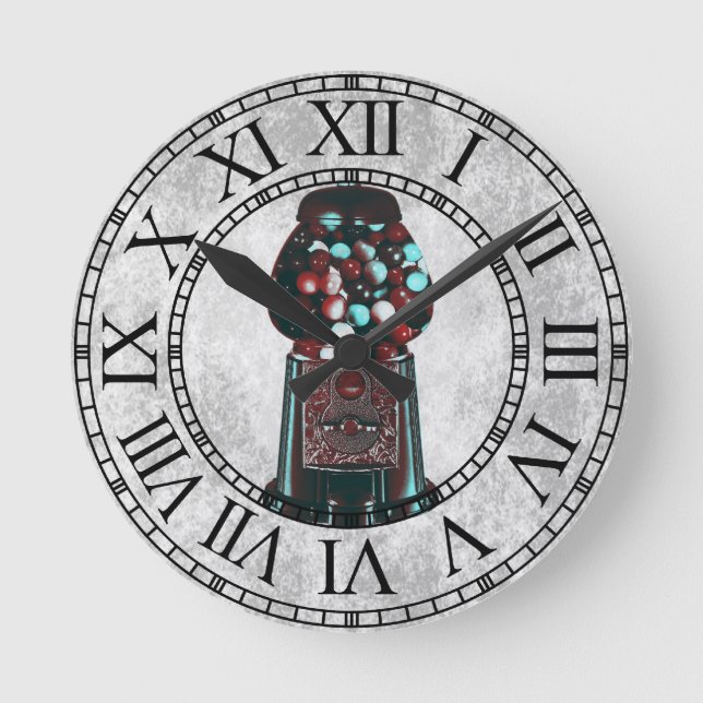 Retro-Gumball-Maschine Runde Wanduhr (Vorderseite)