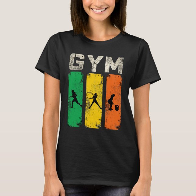 Retro Gym Fitness Silhouette Man T-Shirt  (Vorderseite)