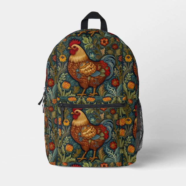 Retro-Hahn boho schicke Hähnchen Bedruckter Rucksack (Vorderseite)