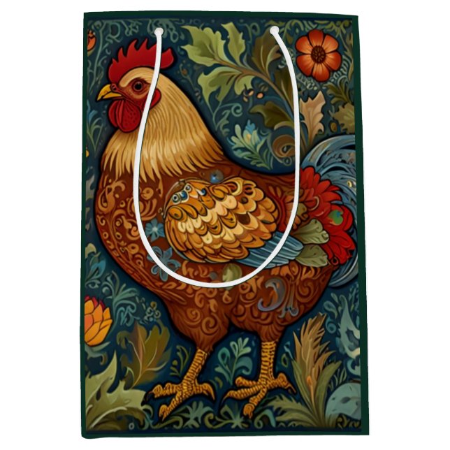 Retro-Hahn boho schicke Hähnchen Mittlere Geschenktüte (Vorderseite)