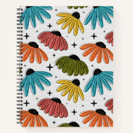 Retro Halftone Coneflowers Notizbuch