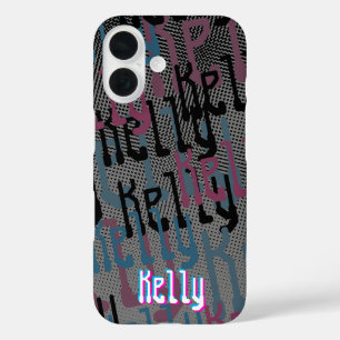 Retro Halftone Pink und Blue Name Collage iPhone 16 Hülle