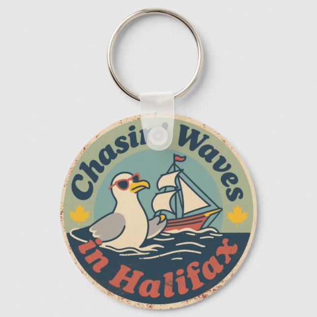 Retro Halifax Möwe Wellen Schlüsselanhänger (Vorderseite)