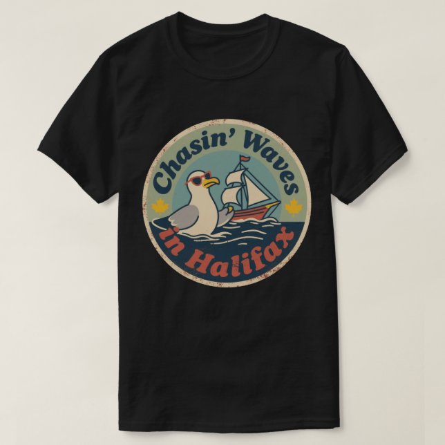 Retro Halifax Seagull Waves T-Shirt (Design vorne)