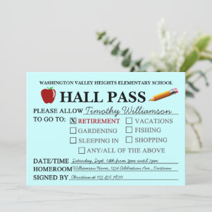 Retro-Hall-Pass-Lehrer-Ruhestandsfeier-Einladung Einladung