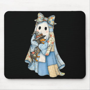 Retro Halloween Blaues Denim-Geist-Dachshund Lusti Mousepad