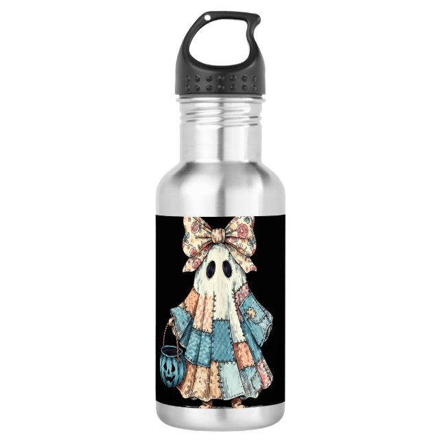 Retro Halloween Blaues Denim-Gespenst Edelstahlflasche (Vorderseite)