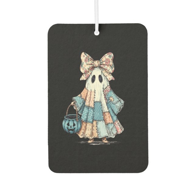 Retro Halloween Blue Denim Ghost Autolufterfrischer (Vorderseite)