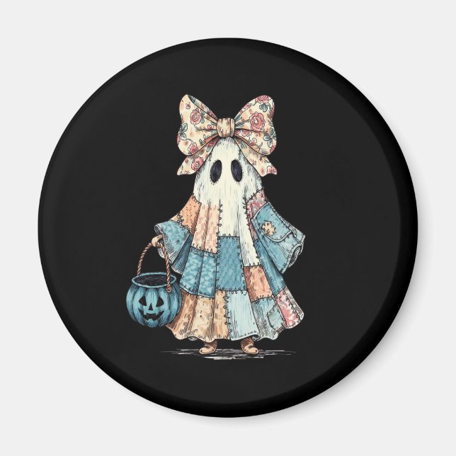 Retro Halloween Blue Denim Ghost Magnet (Vorne)