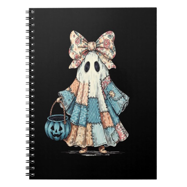 Retro Halloween Blue Denim Ghost Notizblock (Vorderseite)