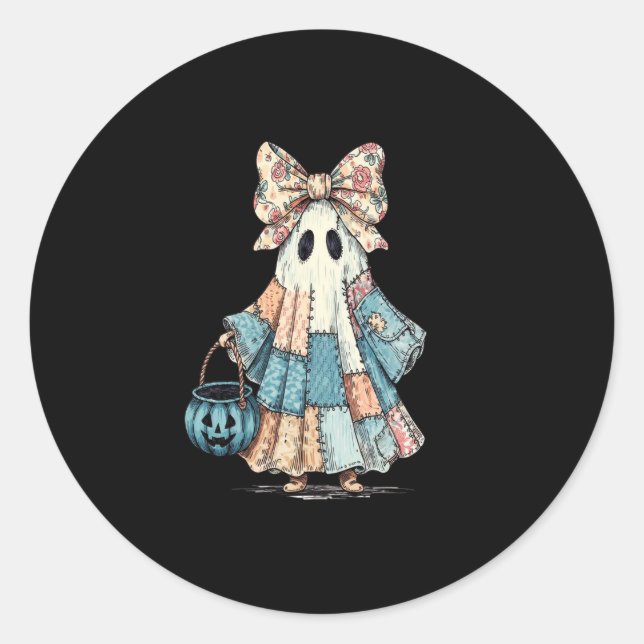 Retro Halloween Blue Denim Ghost Runder Aufkleber (Vorderseite)