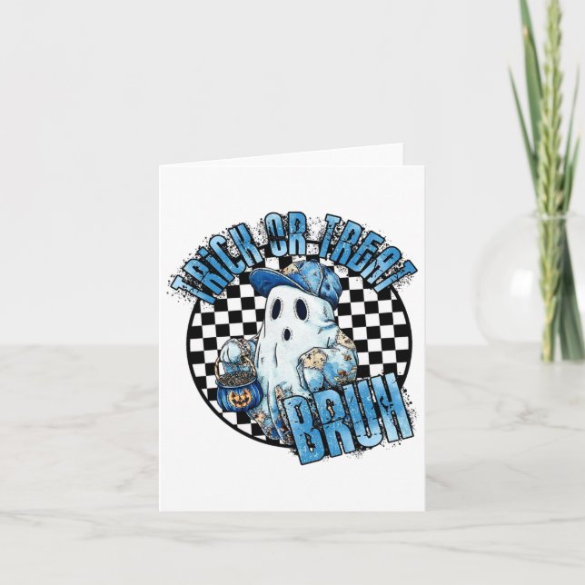 Retro Halloween Blue Denim Patchwork Spooky Ghost Karte (Vorderseite)