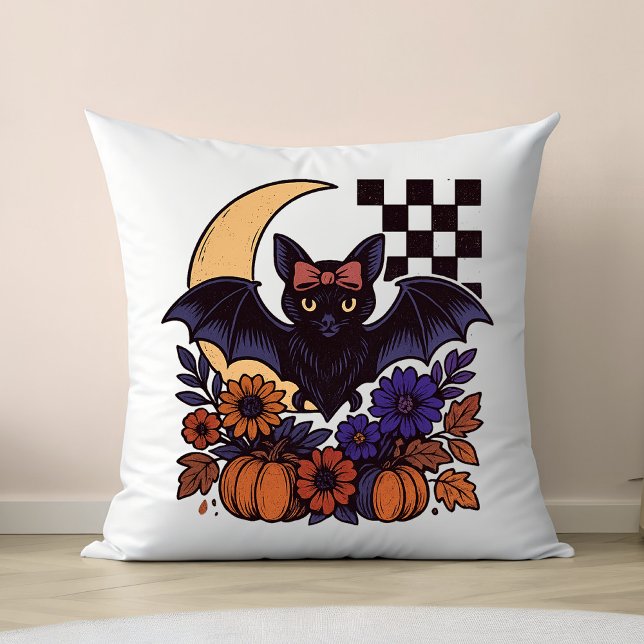 Retro Halloween-Boot mit mondgotischer Ästhetik Kissen (This retro Halloween bat design captures spooky charm with a gothic twist.)