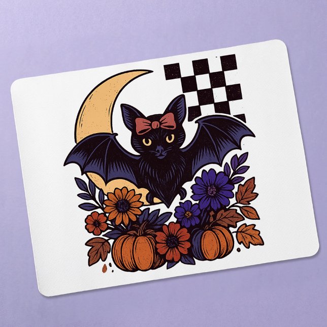 Retro Halloween-Boot mit mondgotischer Ästhetik Mousepad (This retro Halloween bat design captures spooky charm with a gothic twist.)