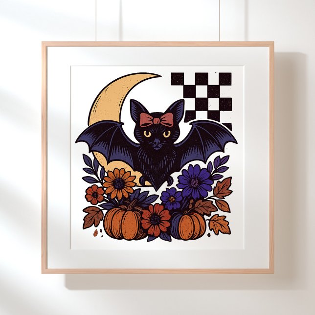 Retro Halloween-Boot mit mondgotischer Ästhetik Poster (This retro Halloween bat design captures spooky charm with a gothic twist.)