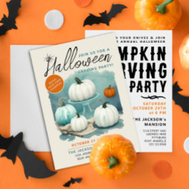Retro Halloween Carving White Pumpkins Wasserfarbe Einladung