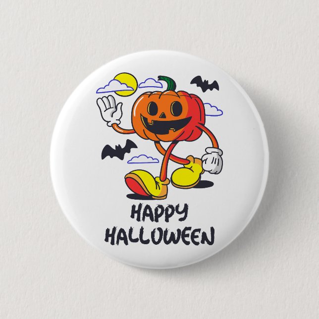 Retro Halloween Comic Pumpkin Illustration Button (Vorderseite)