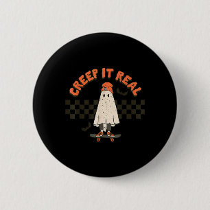 Retro Halloween Creep it real Ghost Boy Fall Seaso Button