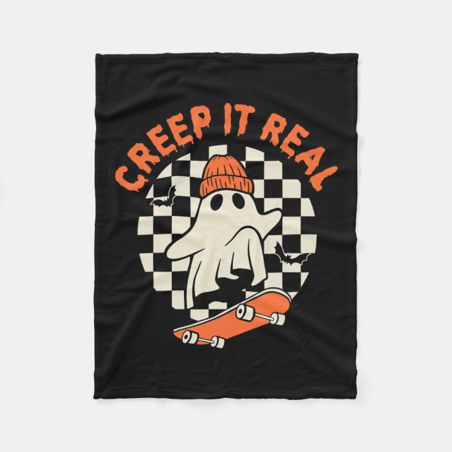 Retro Halloween Creep It Real Ghost Boy Fall Seaso Fleecedecke (Vorderseite)