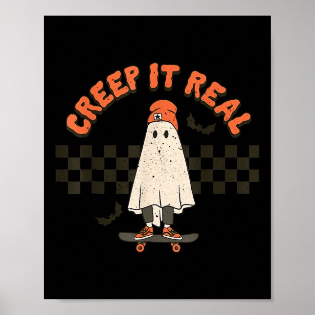 Retro Halloween Creep it real Ghost Boy Fall Seaso Poster (Vorne)