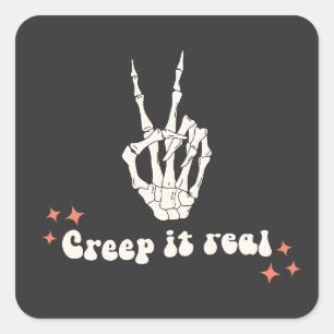 Retro Halloween Creep it Real Skeleton Quadratischer Aufkleber