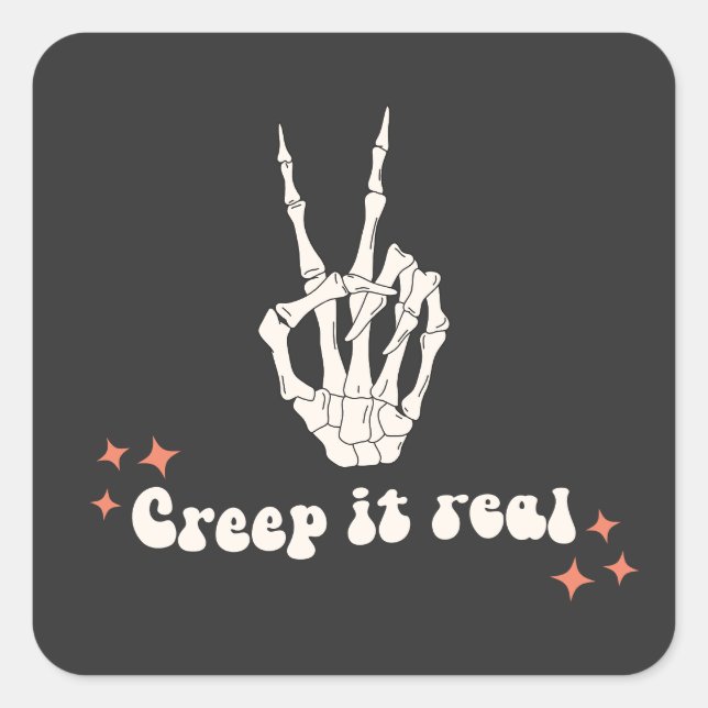 Retro Halloween Creep it Real Skeleton Quadratischer Aufkleber (Vorderseite)