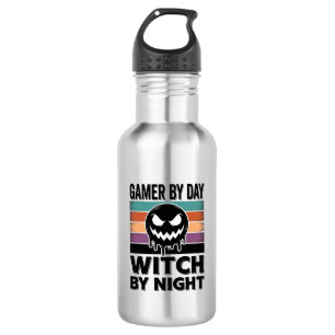 Retro-Halloween-Design für Gamer bei Tag und Hexe  Edelstahlflasche